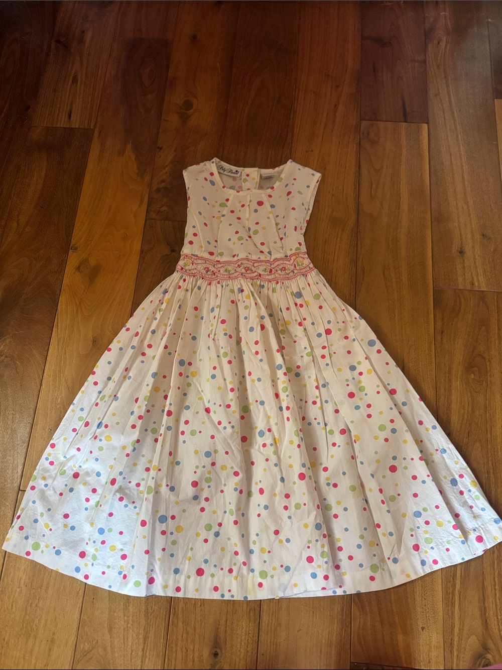 Girls White Polka Dot Sleeveless Party Dress